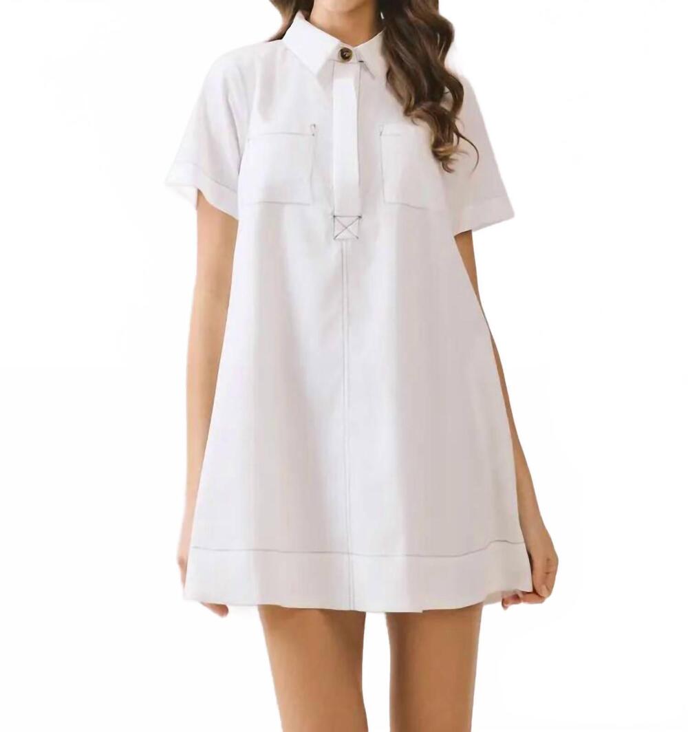 NEW TCEC button down bold contrast stitching shirt dress in white